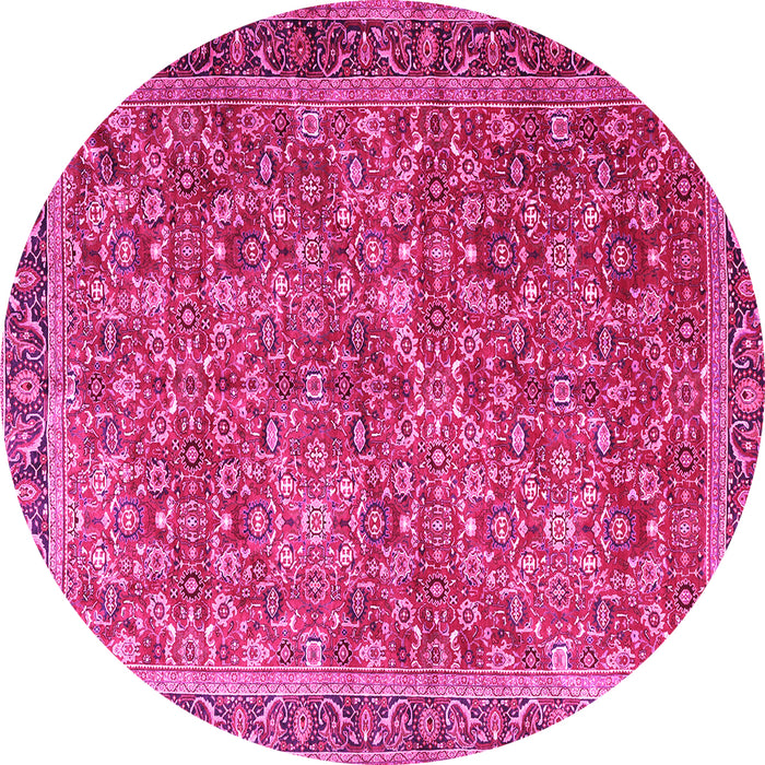 Round Machine Washable Persian Pink Traditional Rug, wshtr3461pnk