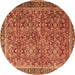 Round Machine Washable Persian Brown Traditional Rug, wshtr3461brn