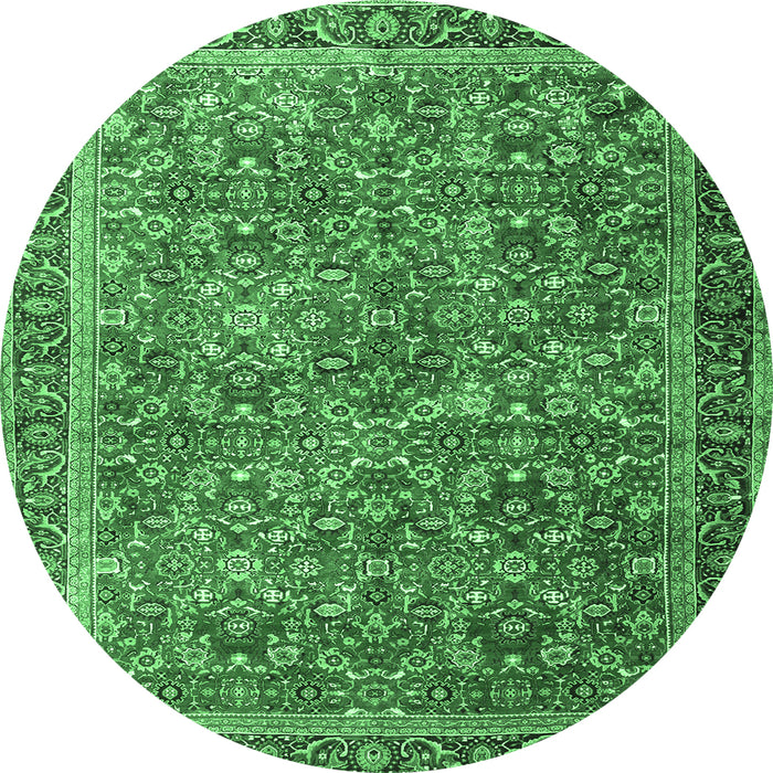 Round Persian Emerald Green Traditional Rug, tr3461emgrn