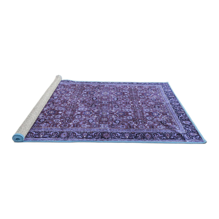 Sideview of Machine Washable Persian Blue Traditional Rug, wshtr3461blu