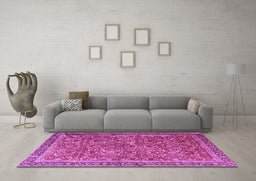 Machine Washable Persian Purple Traditional Area Rugs in a Living Room, wshtr3461pur
