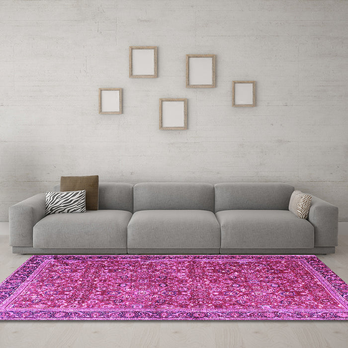 Machine Washable Persian Purple Traditional Area Rugs in a Living Room, wshtr3461pur