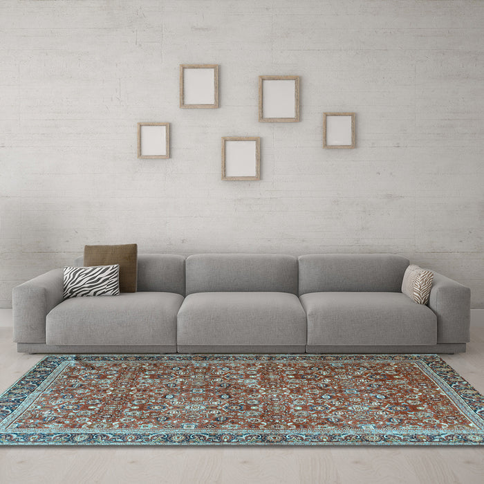 Machine Washable Persian Light Blue Traditional Rug in a Living Room, wshtr3461lblu