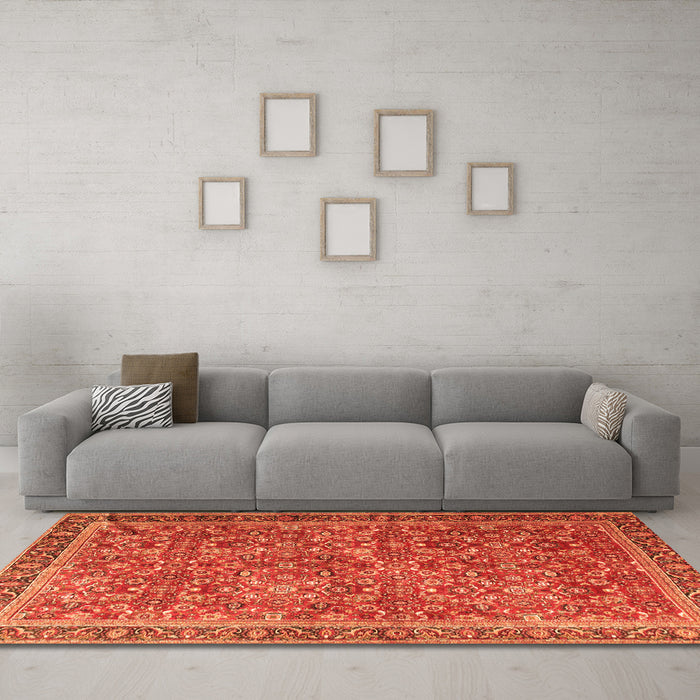Machine Washable Persian Orange Traditional Area Rugs in a Living Room, wshtr3461org