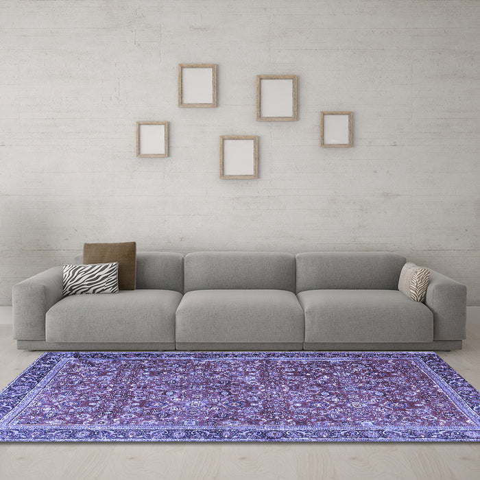 Machine Washable Persian Blue Traditional Rug in a Living Room, wshtr3461blu