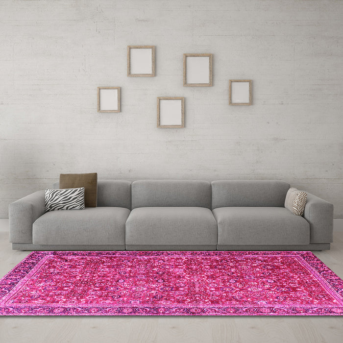 Machine Washable Persian Pink Traditional Rug in a Living Room, wshtr3461pnk
