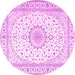 Round Machine Washable Medallion Pink Traditional Rug, wshtr3462pnk