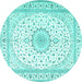 Round Medallion Turquoise Traditional Rug, tr3462turq