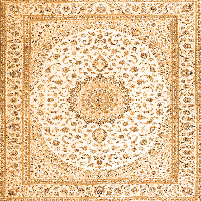 Round Machine Washable Medallion Orange Traditional Area Rugs, wshtr3462org