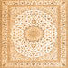 Round Machine Washable Medallion Orange Traditional Area Rugs, wshtr3462org