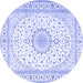 Round Machine Washable Medallion Blue Traditional Rug, wshtr3462blu