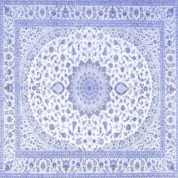 Square Machine Washable Medallion Blue Traditional Rug, wshtr3462blu