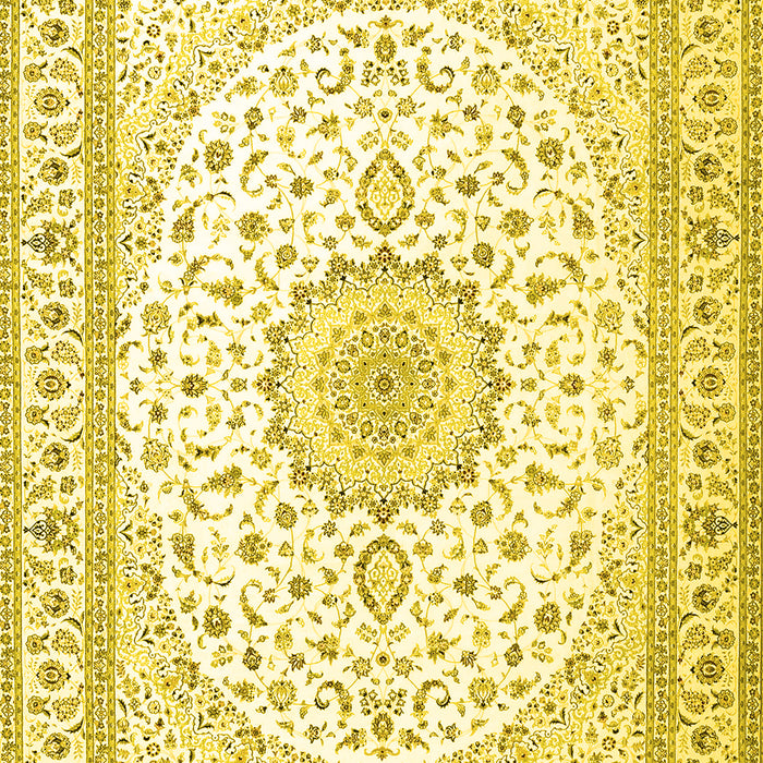 Machine Washable Medallion Yellow Traditional Rug, wshtr3462yw