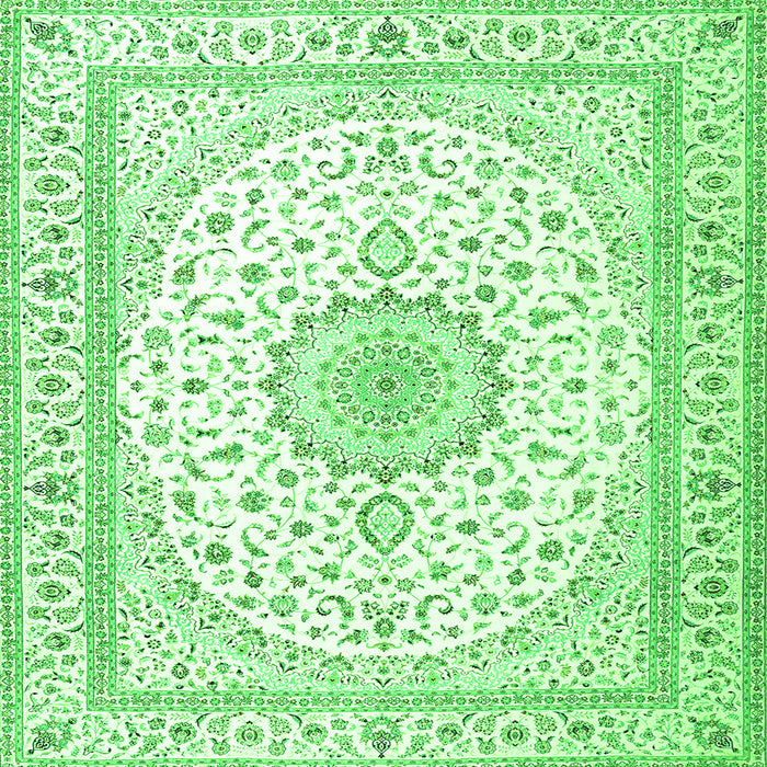 Round Machine Washable Medallion Green Traditional Area Rugs, wshtr3462grn
