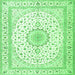 Round Machine Washable Medallion Green Traditional Area Rugs, wshtr3462grn