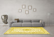 Machine Washable Medallion Yellow Traditional Rug in a Living Room, wshtr3462yw