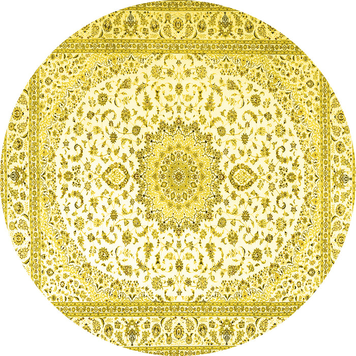 Round Medallion Yellow Traditional Rug, tr3462yw