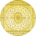 Round Medallion Yellow Traditional Rug, tr3462yw