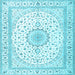 Square Machine Washable Medallion Light Blue Traditional Rug, wshtr3462lblu