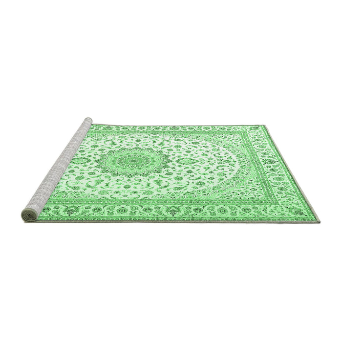 Sideview of Machine Washable Medallion Emerald Green Traditional Area Rugs, wshtr3462emgrn