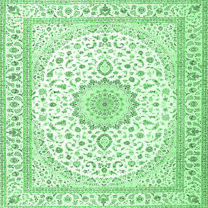 Square Machine Washable Medallion Emerald Green Traditional Area Rugs, wshtr3462emgrn