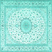 Square Machine Washable Medallion Turquoise Traditional Area Rugs, wshtr3462turq