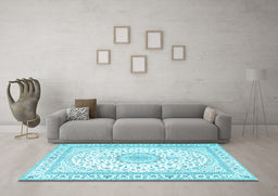 Machine Washable Medallion Light Blue Traditional Rug in a Living Room, wshtr3462lblu