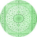 Round Machine Washable Medallion Emerald Green Traditional Area Rugs, wshtr3462emgrn