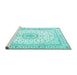 Sideview of Machine Washable Medallion Turquoise Traditional Area Rugs, wshtr3462turq