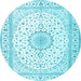 Round Medallion Light Blue Traditional Rug, tr3462lblu