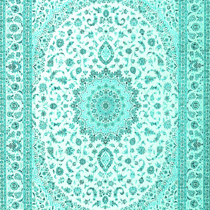 Machine Washable Medallion Turquoise Traditional Area Rugs, wshtr3462turq