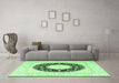 Machine Washable Medallion Green Traditional Area Rugs in a Living Room,, wshtr3463grn