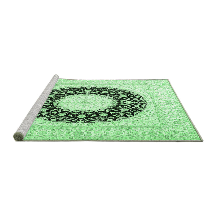 Sideview of Machine Washable Medallion Emerald Green Traditional Area Rugs, wshtr3463emgrn