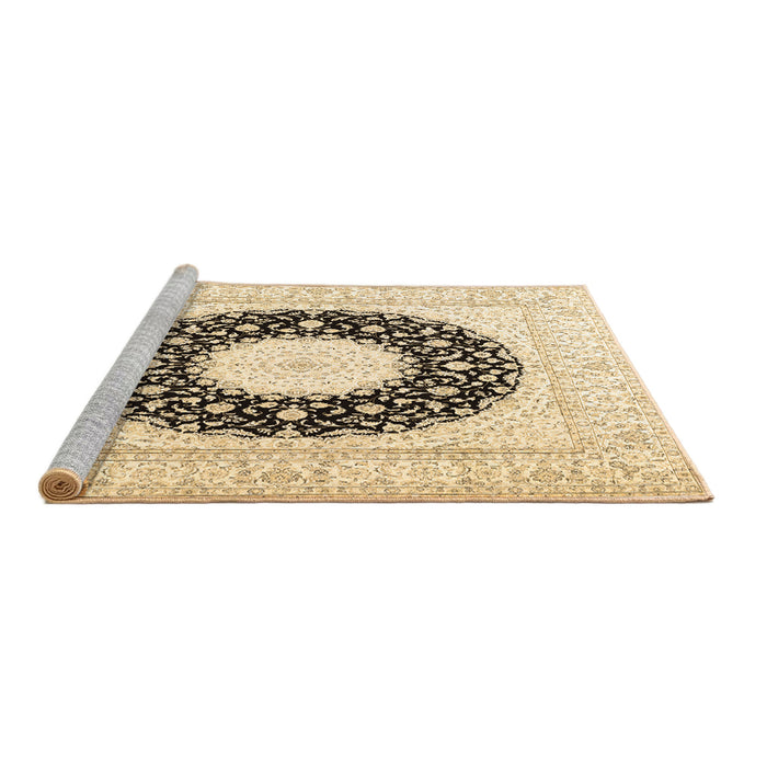 Sideview of Machine Washable Medallion Brown Traditional Rug, wshtr3463brn