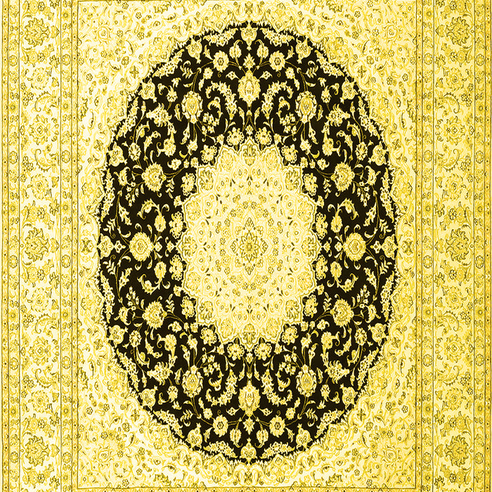 Machine Washable Medallion Yellow Traditional Rug, wshtr3463yw