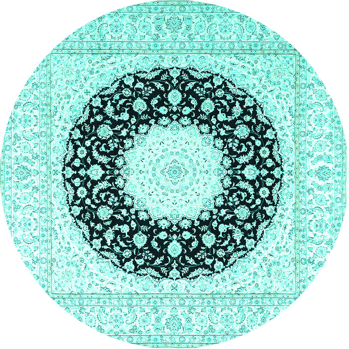 Round Medallion Turquoise Traditional Rug, tr3463turq