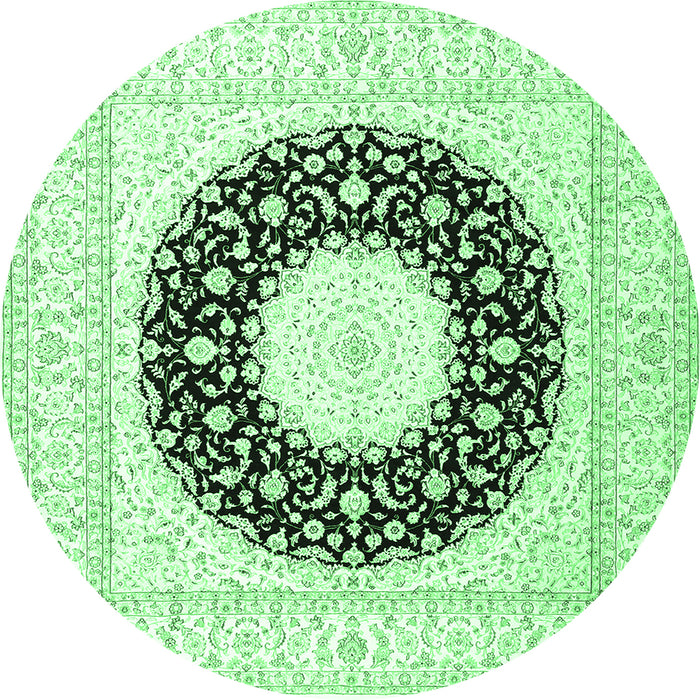 Round Medallion Emerald Green Traditional Rug, tr3463emgrn