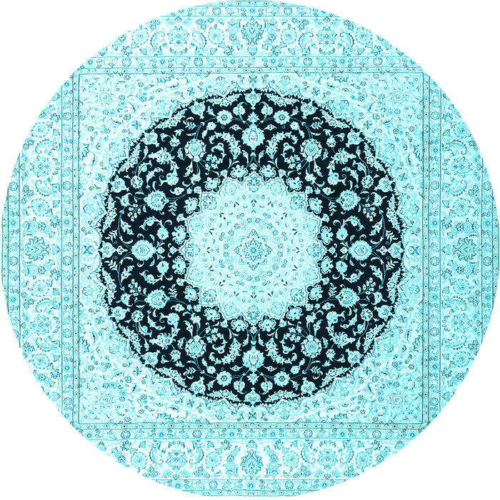 Round Medallion Light Blue Traditional Rug, tr3463lblu