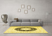 Machine Washable Medallion Yellow Traditional Rug in a Living Room, wshtr3463yw