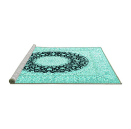Sideview of Machine Washable Medallion Turquoise Traditional Area Rugs, wshtr3463turq