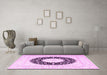 Machine Washable Medallion Pink Traditional Rug in a Living Room, wshtr3463pnk