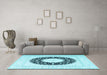 Machine Washable Medallion Light Blue Traditional Rug in a Living Room, wshtr3463lblu