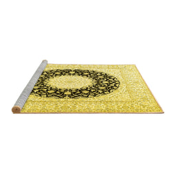 Sideview of Machine Washable Medallion Yellow Traditional Rug, wshtr3463yw