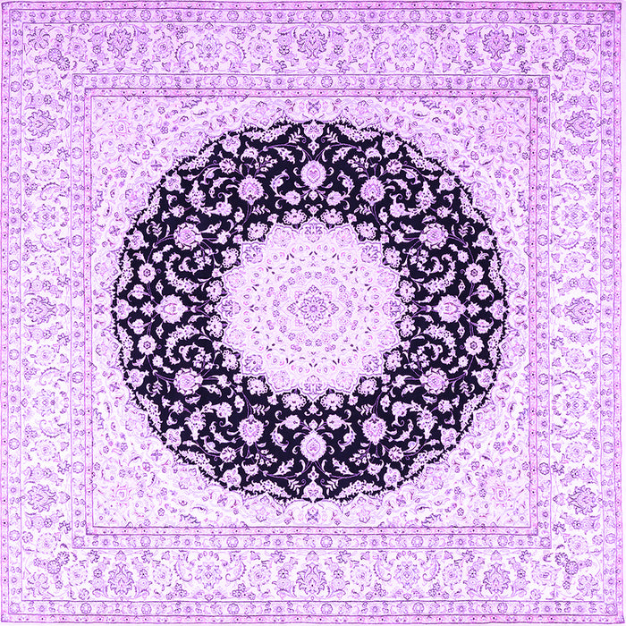 Square Machine Washable Medallion Purple Traditional Area Rugs, wshtr3463pur