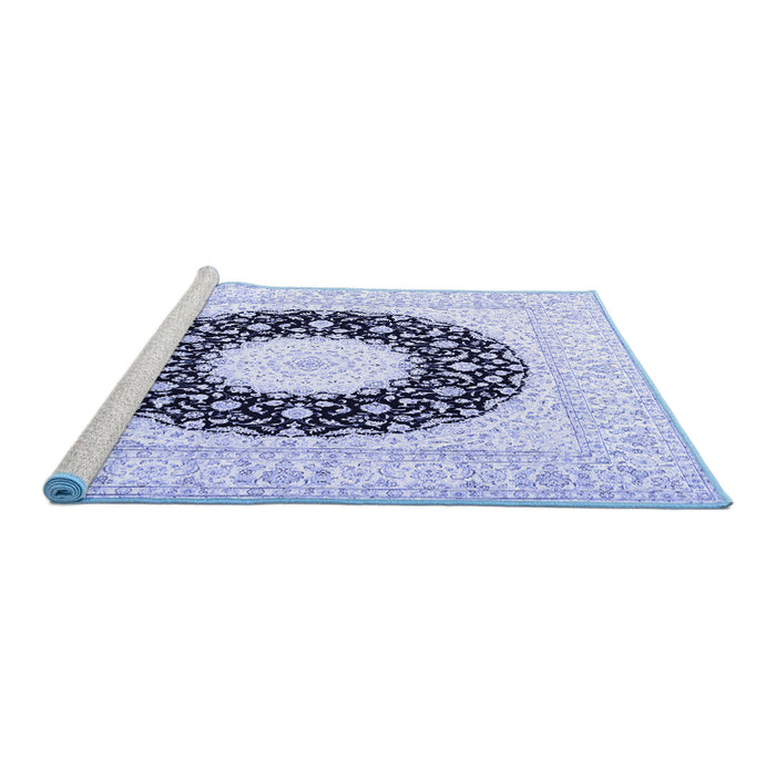 Sideview of Machine Washable Medallion Blue Traditional Rug, wshtr3463blu