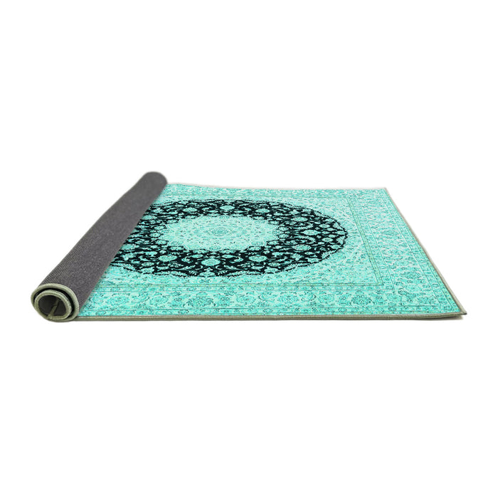 Sideview of Medallion Turquoise Traditional Rug, tr3463turq
