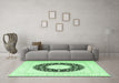 Machine Washable Medallion Emerald Green Traditional Area Rugs in a Living Room,, wshtr3463emgrn