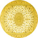 Round Machine Washable Medallion Yellow Traditional Rug, wshtr3464yw