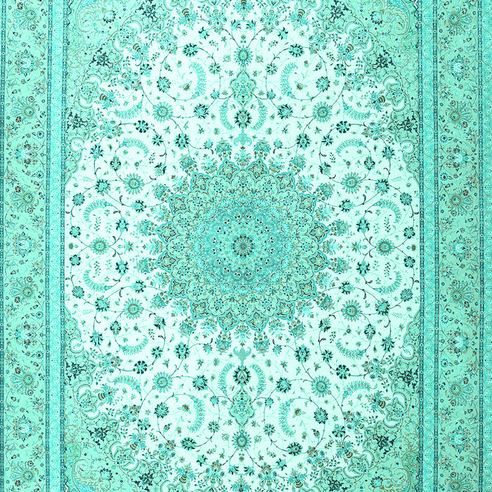 Machine Washable Medallion Turquoise Traditional Area Rugs, wshtr3464turq