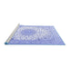 Sideview of Machine Washable Medallion Blue Traditional Rug, wshtr3464blu